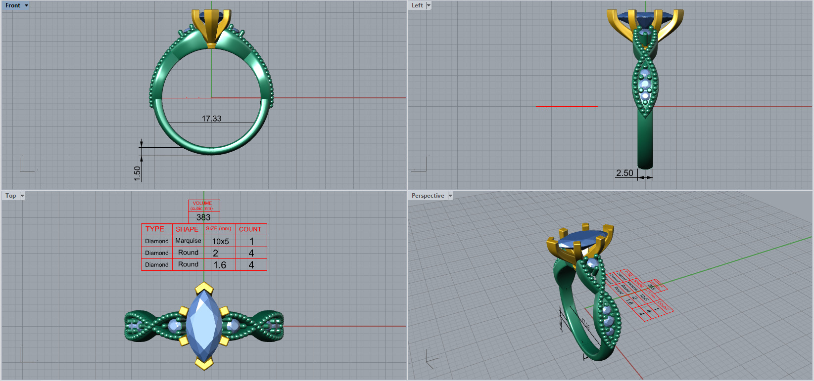 Engagment ring 1 stone two tone ring part 2 3D model_3