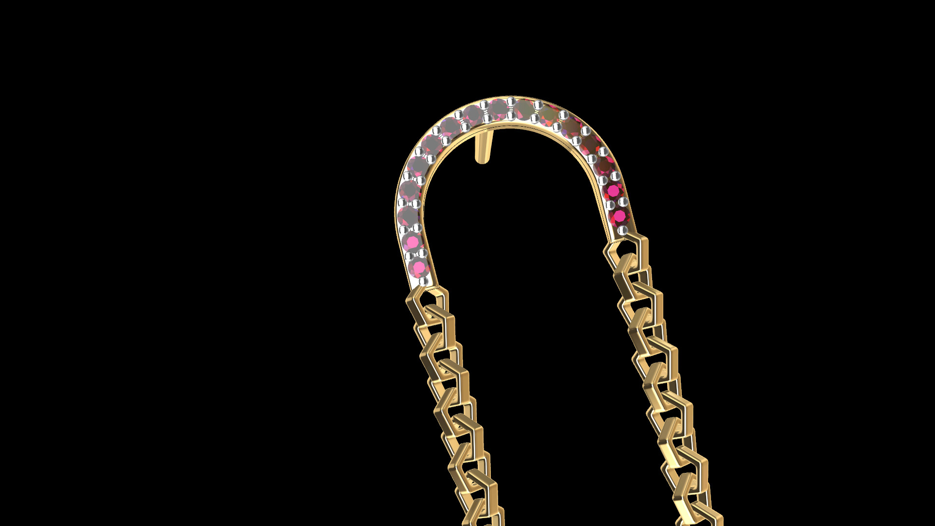 Chain link Half Circle Diamond Earrings 3D print model_5