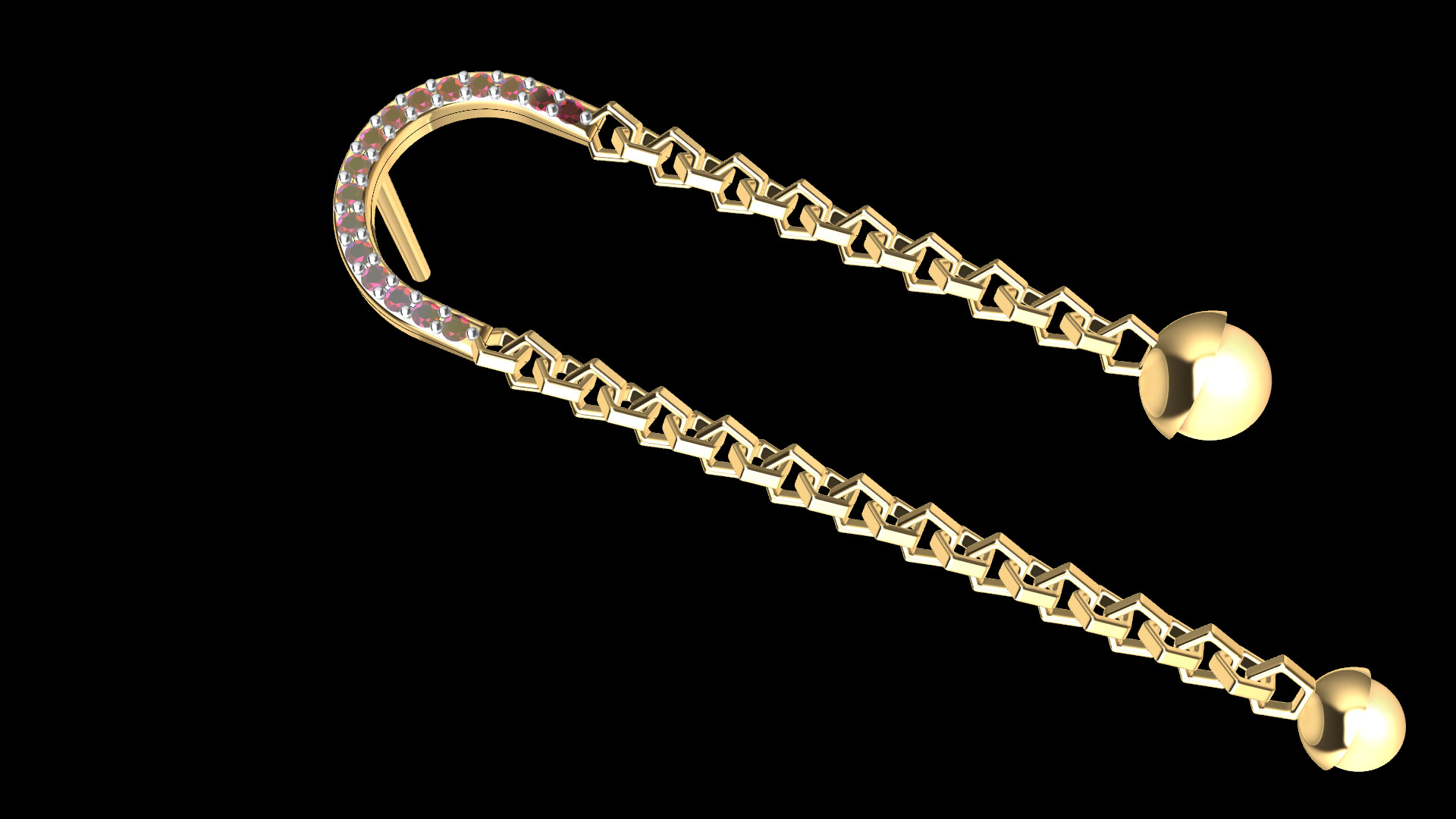 Chain link Half Circle Diamond Earrings 3D print model_4