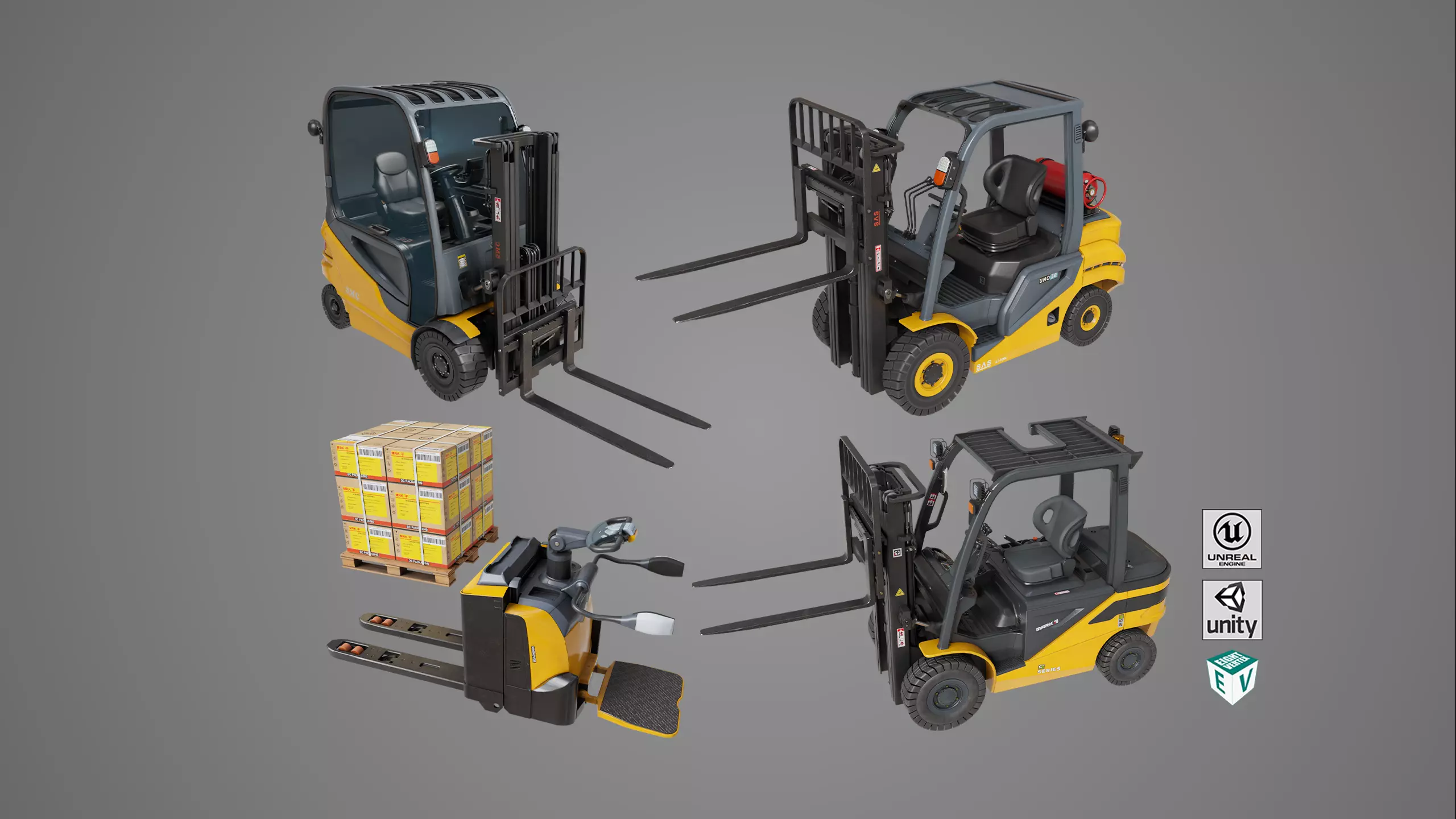 Forklift Trucks and Pallet Yellow Collection All PBR Textures _0
