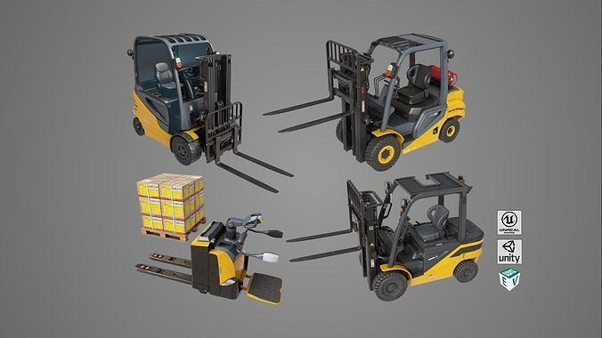 Forklift Trucks and Pallet Yellow Collection All PBR Textures 