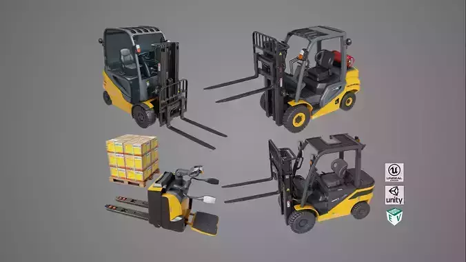 Forklift Trucks and Pallet Yellow Collection All PBR Textures