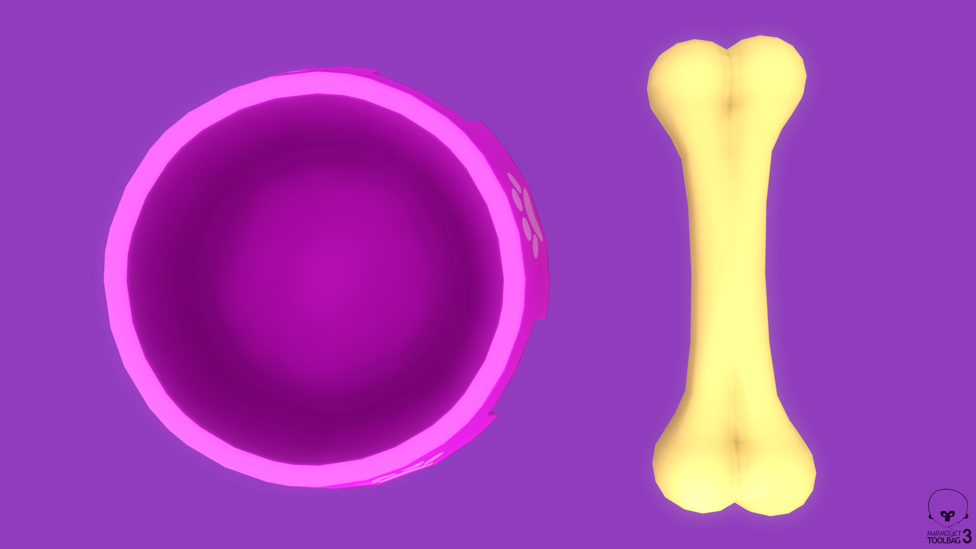 Stylized Pink Pet Bowl and Bone Toy Free low-poly 3D model_1