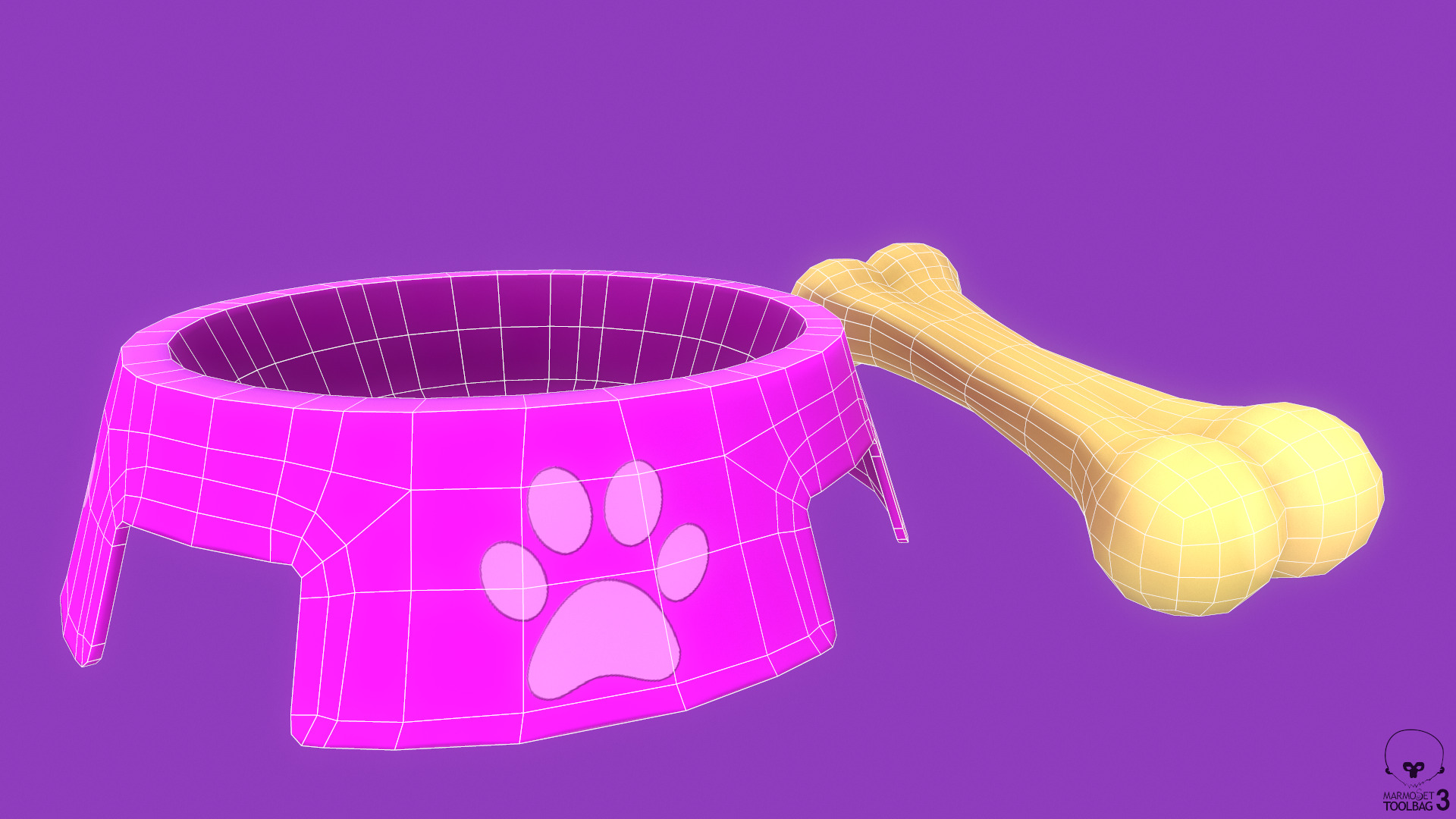 Stylized Pink Pet Bowl and Bone Toy Free low-poly 3D model_4