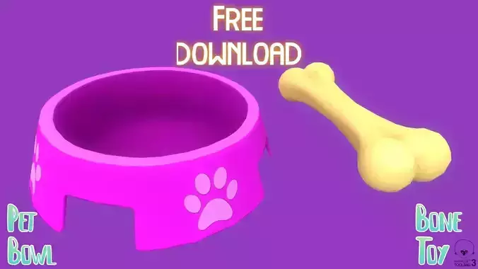 Stylized Pink Pet Bowl and Bone Toy