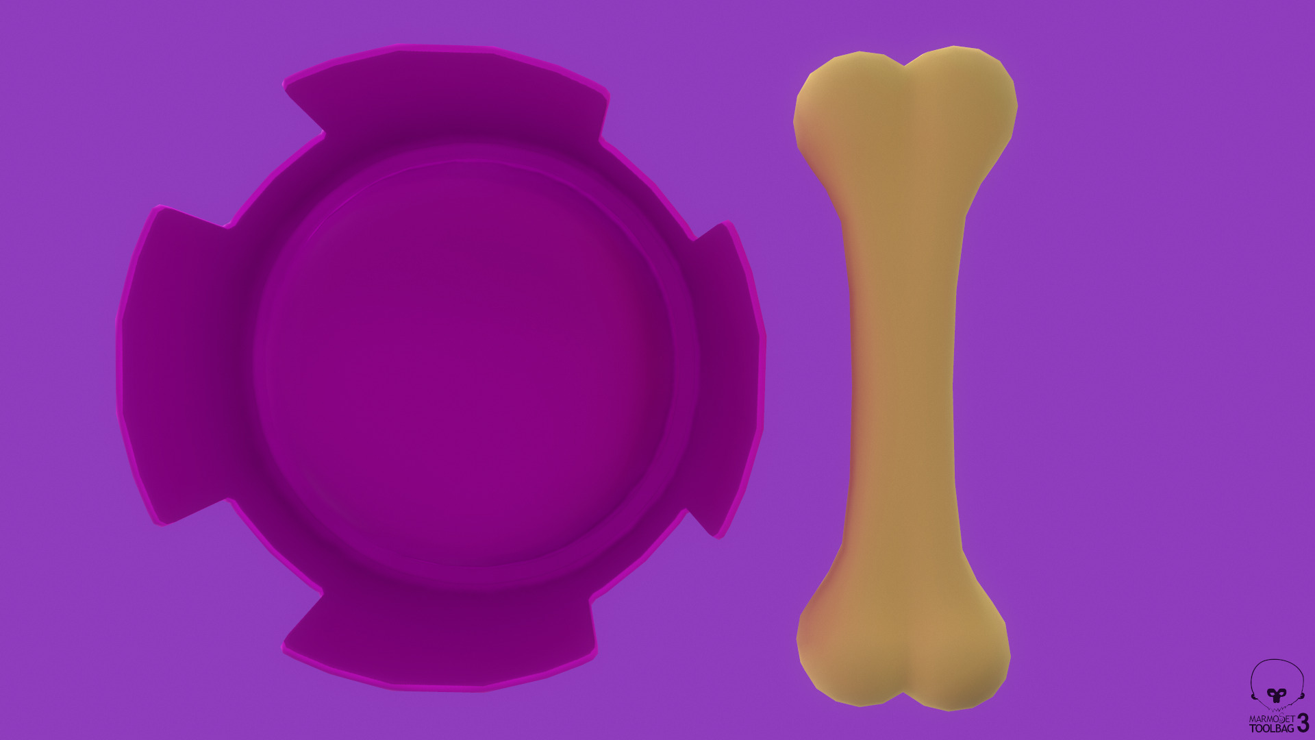 Stylized Pink Pet Bowl and Bone Toy Free low-poly 3D model_3