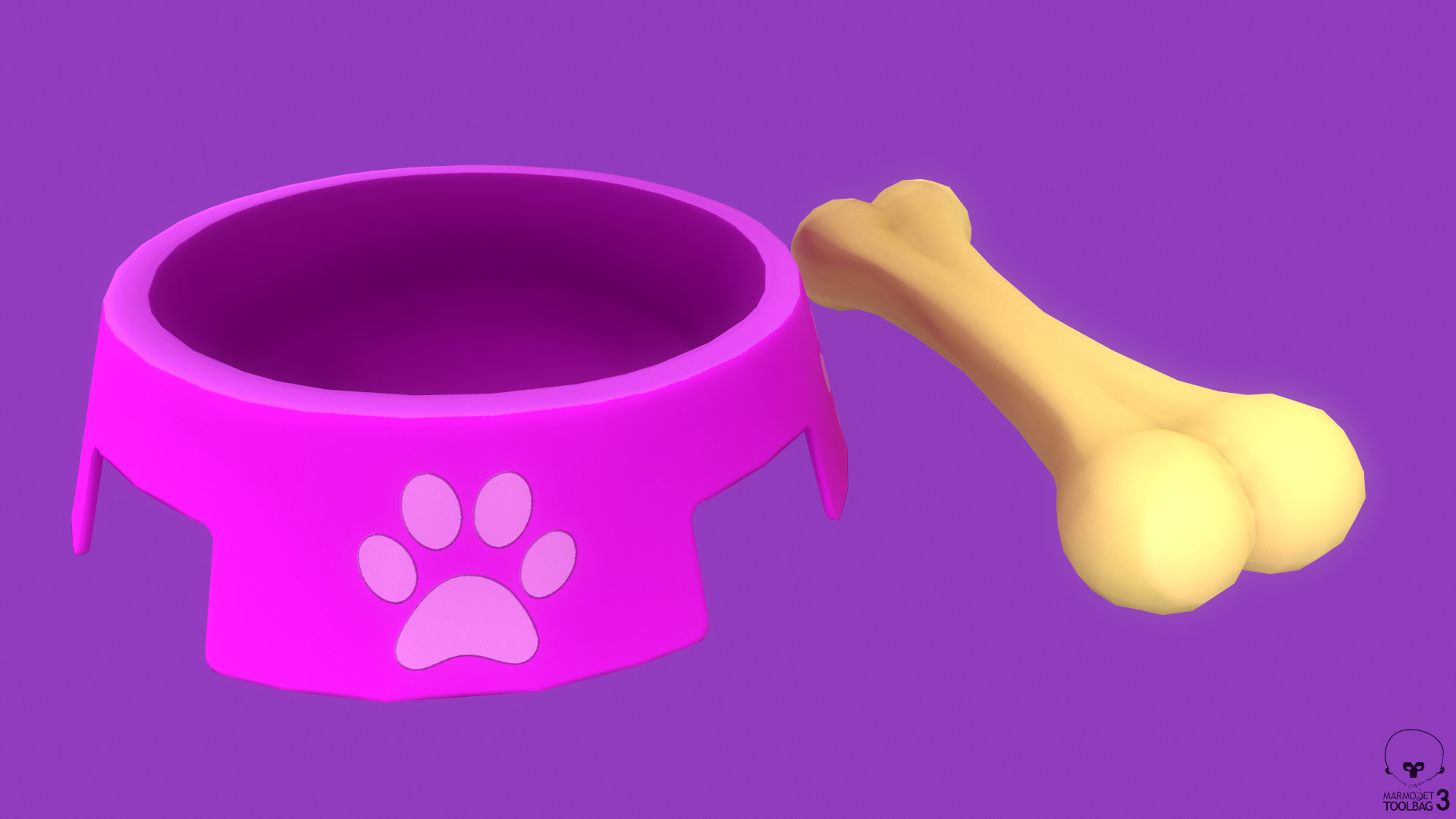 Stylized Pink Pet Bowl and Bone Toy Free low-poly 3D model_2