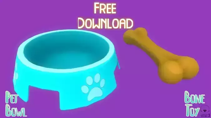 Stylized Light Blue Pet Bowl and Bone Toy