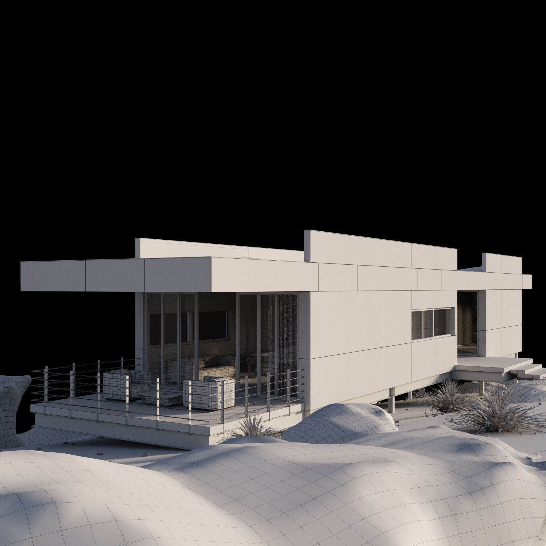 Modern house in desert 3D model_7