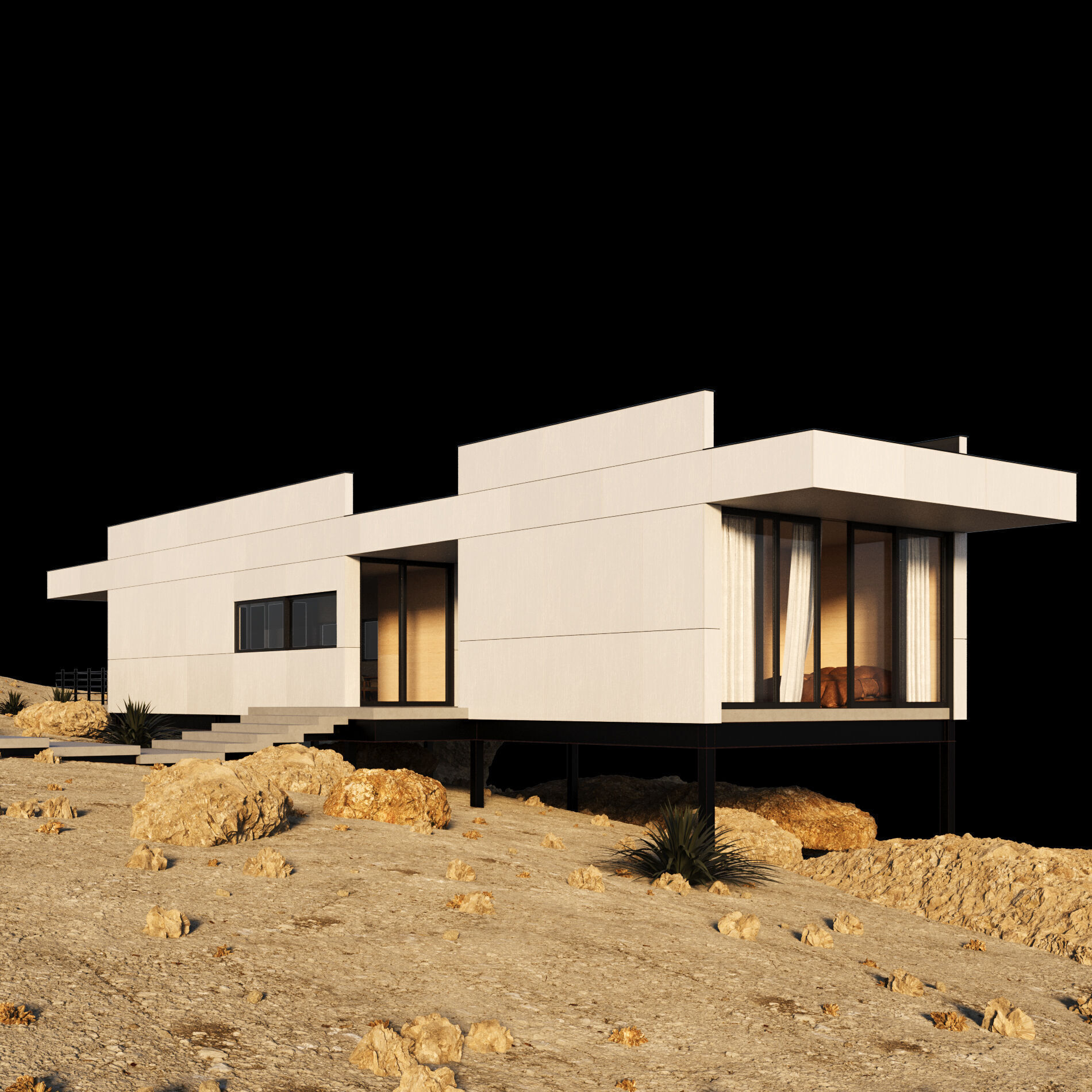 Modern house in desert 3D model_2