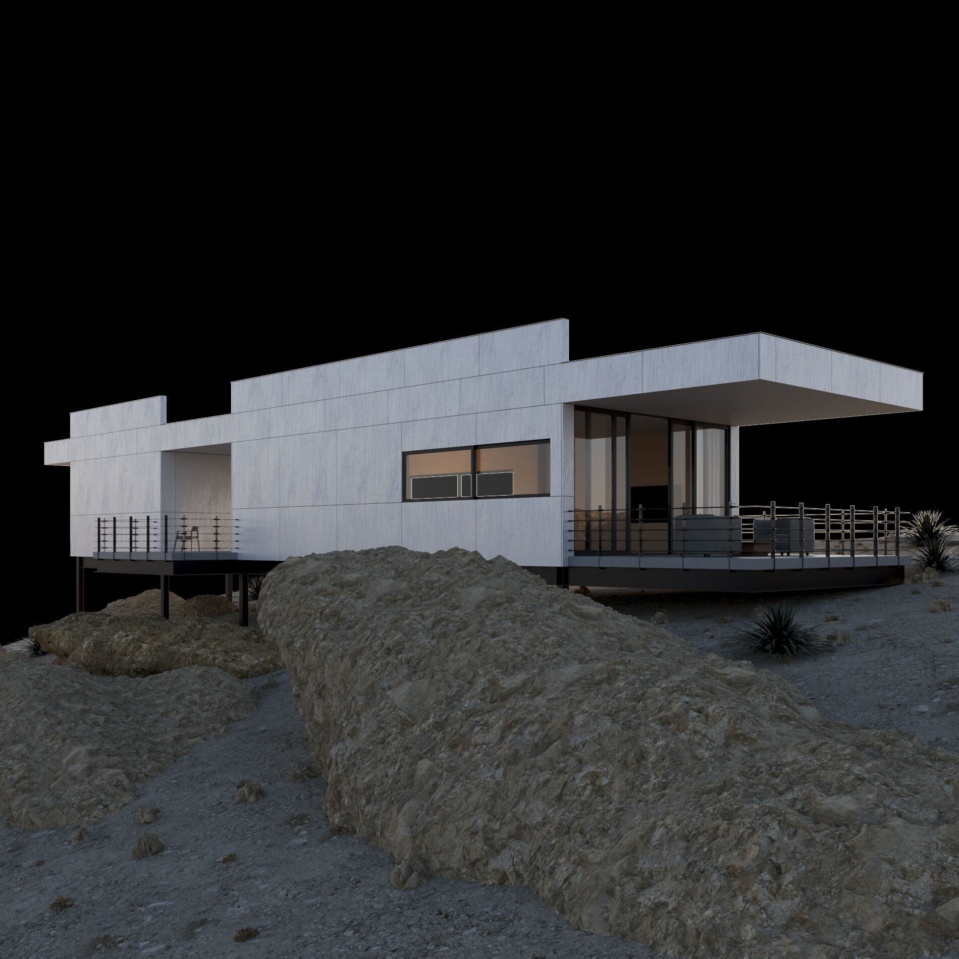 Modern house in desert 3D model_8