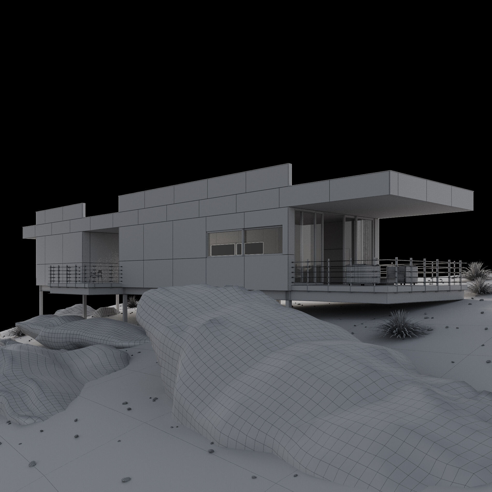 Modern house in desert 3D model_9