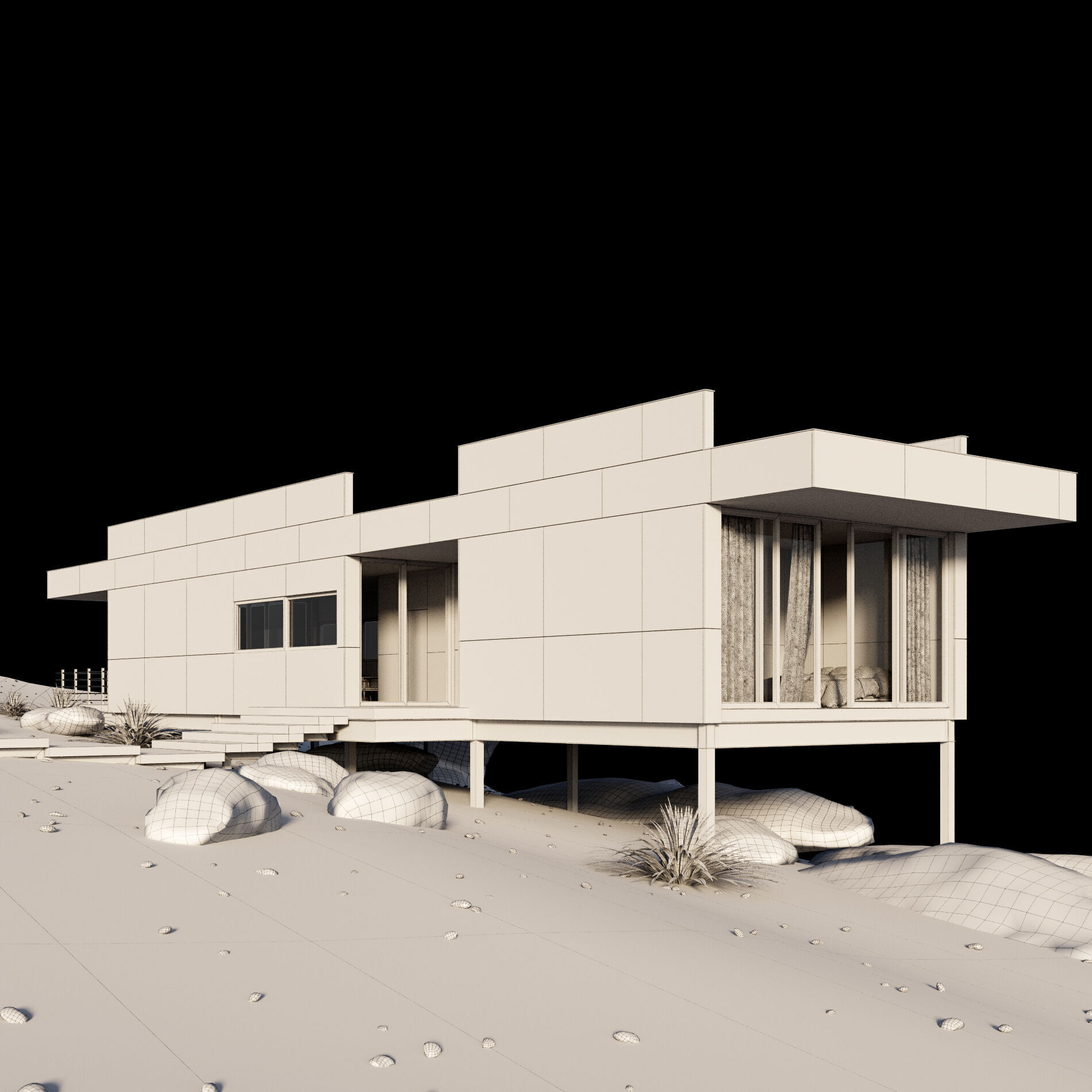 Modern house in desert 3D model_3