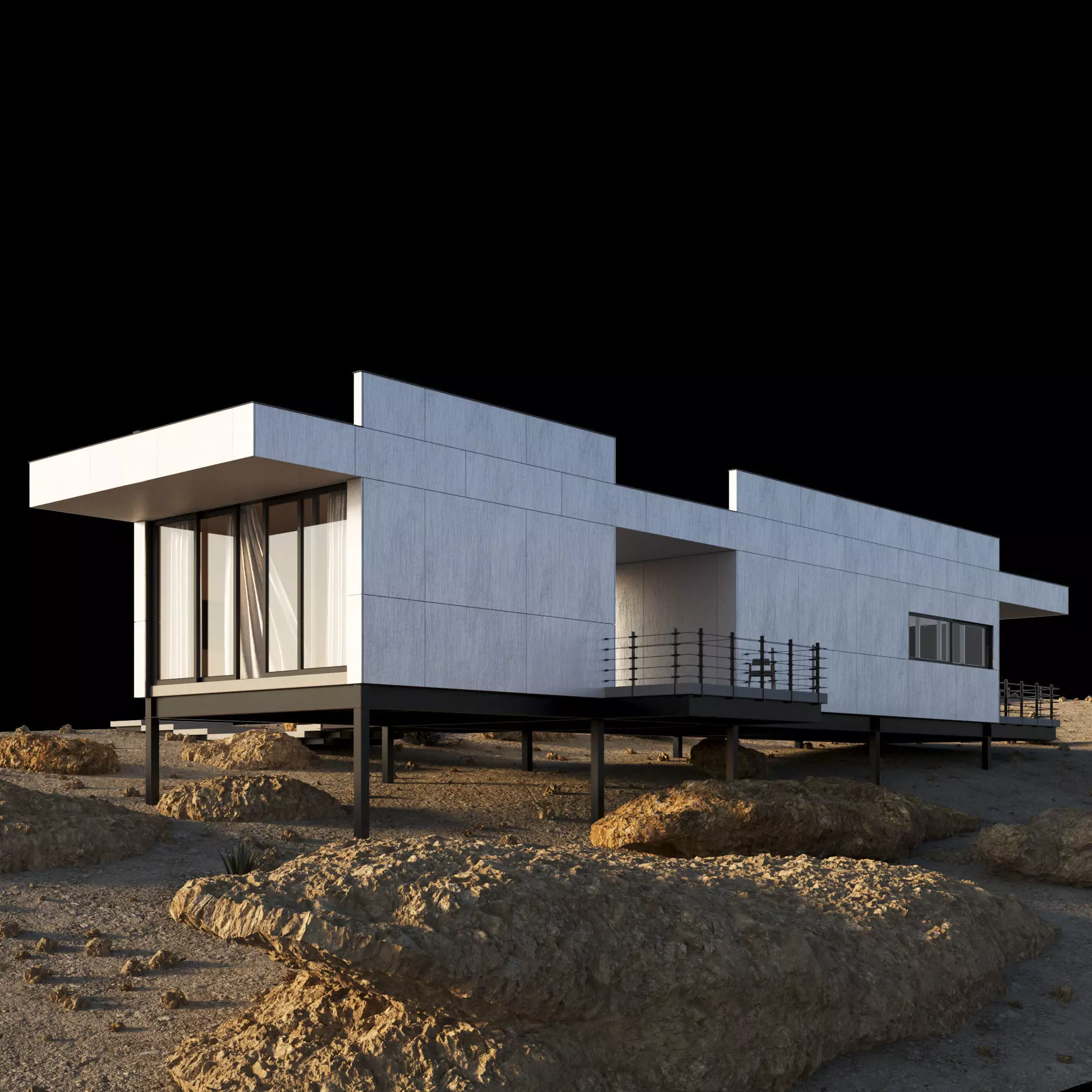Modern house in desert 3D model_0