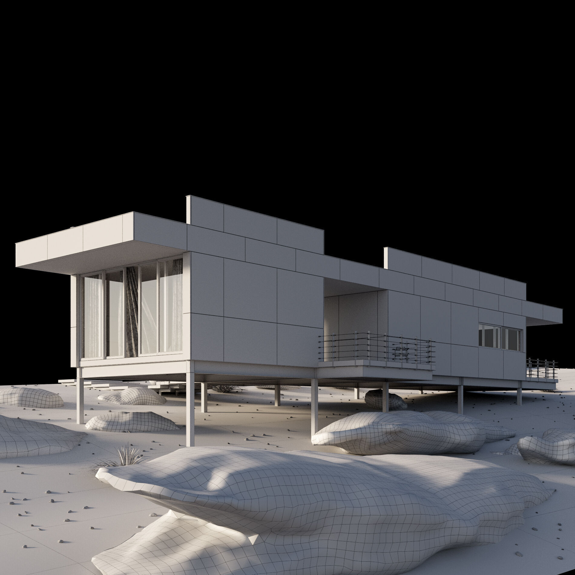 Modern house in desert 3D model_1