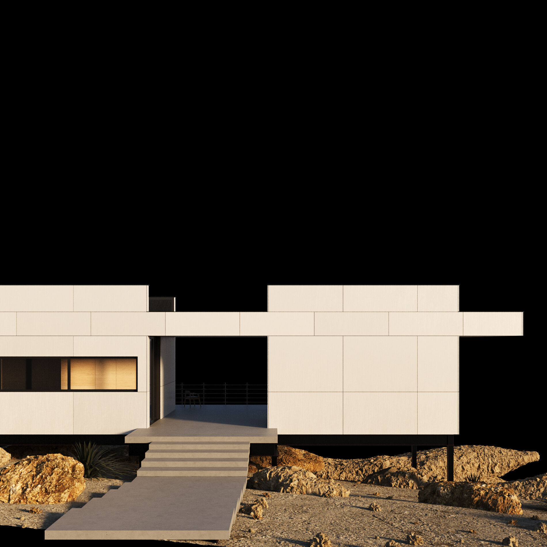 Modern house in desert 3D model_4