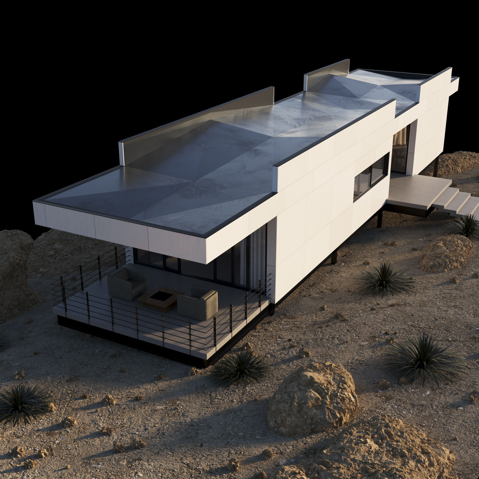 Modern house in desert 3D model_16