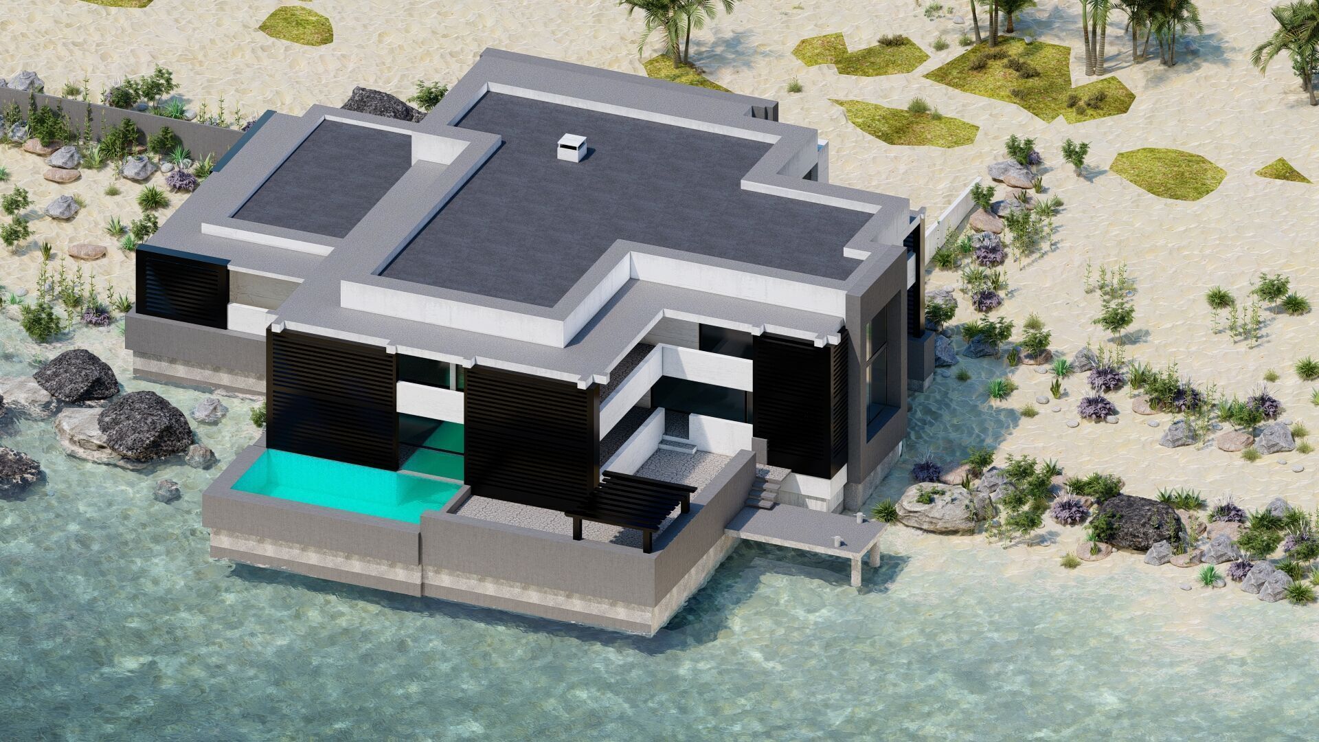 Beach Casa Scene-villa-modern house 3D model_23