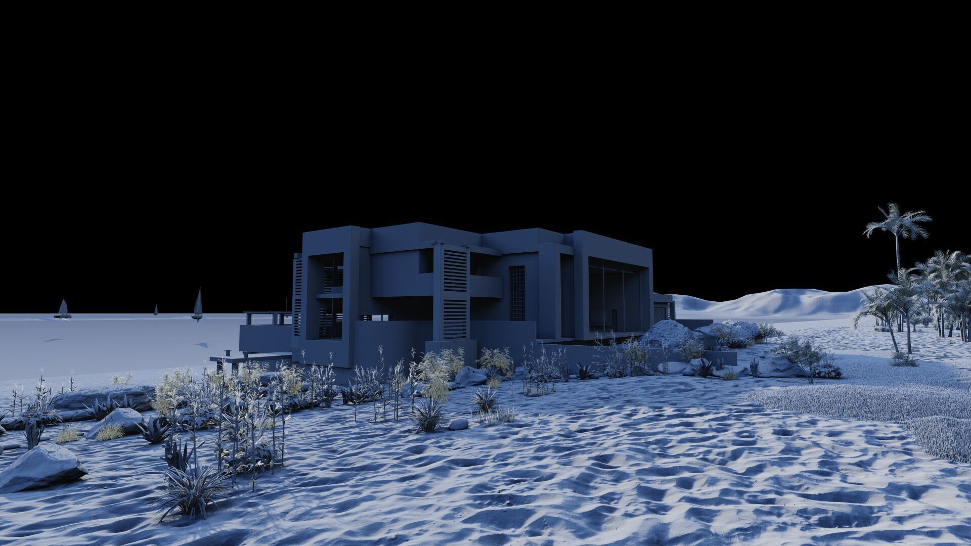 Beach Casa Scene-villa-modern house 3D model_17