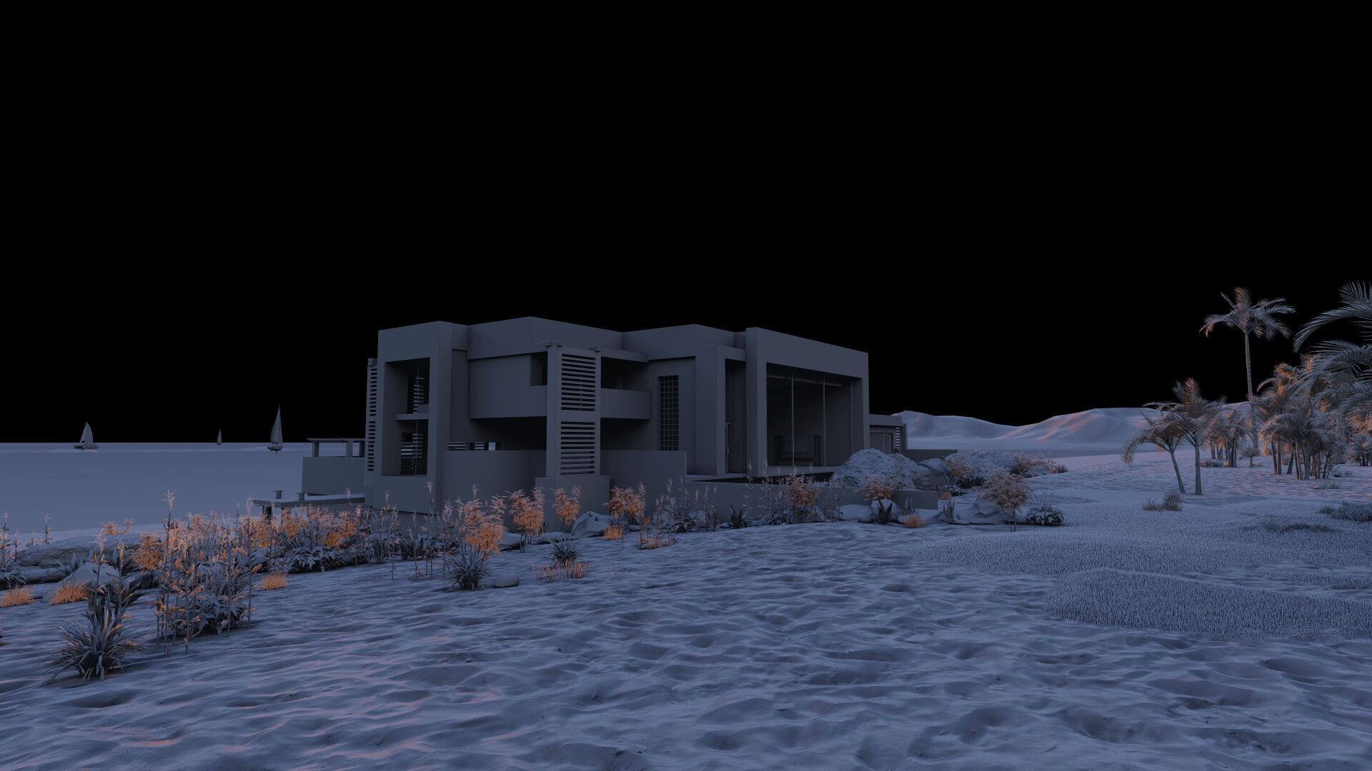 Beach Casa Scene-villa-modern house 3D model_14