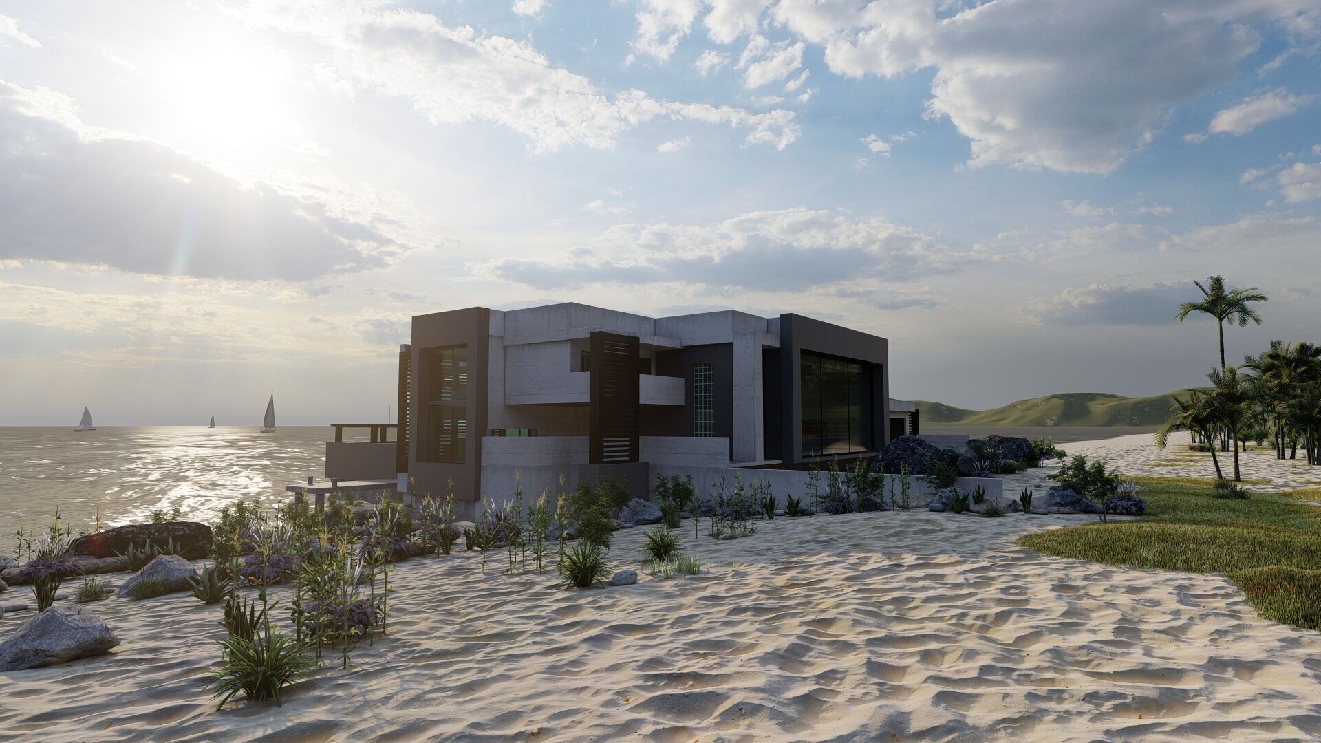 Beach Casa Scene-villa-modern house 3D model_15