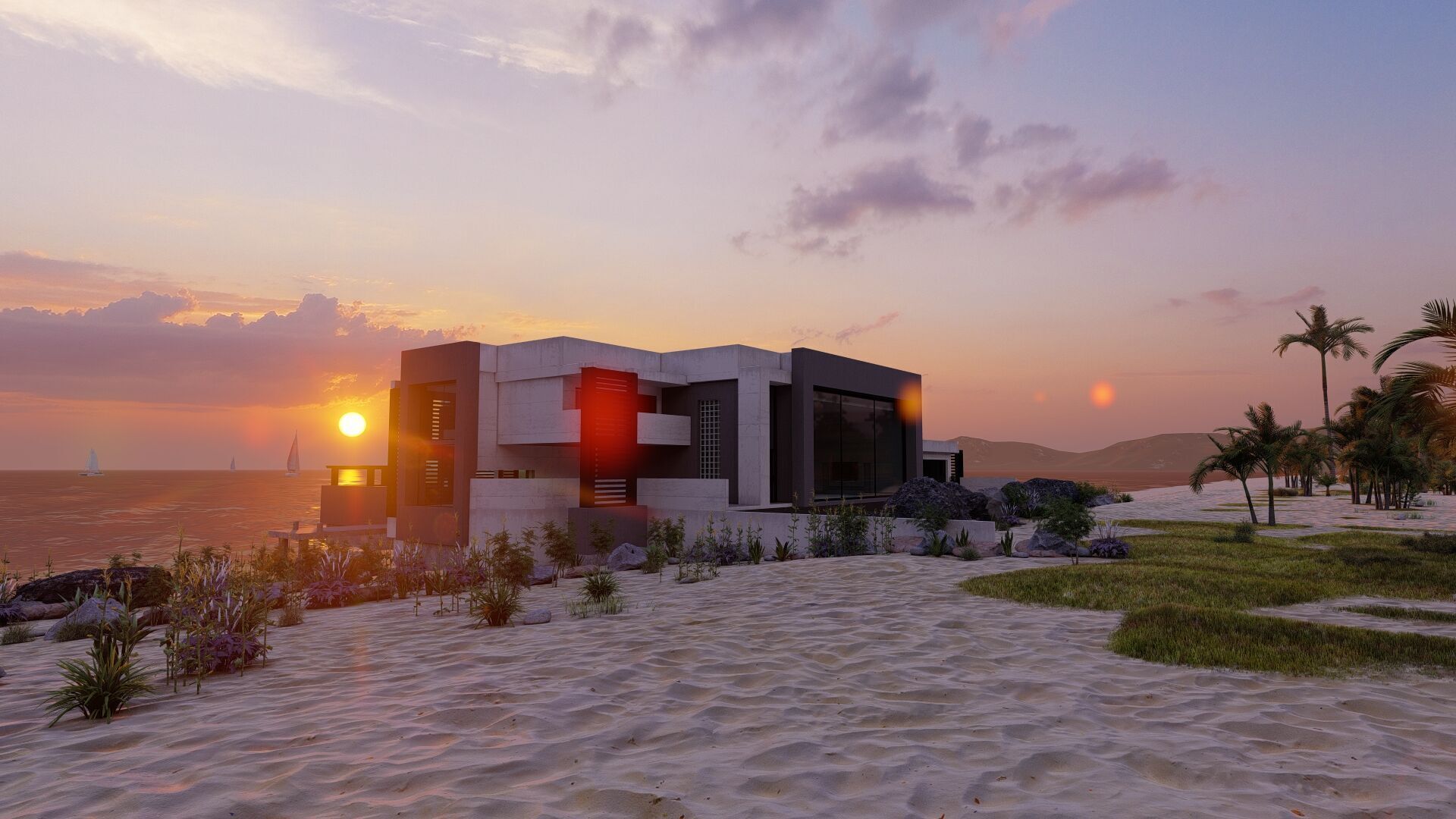 Beach Casa Scene-villa-modern house 3D model_13