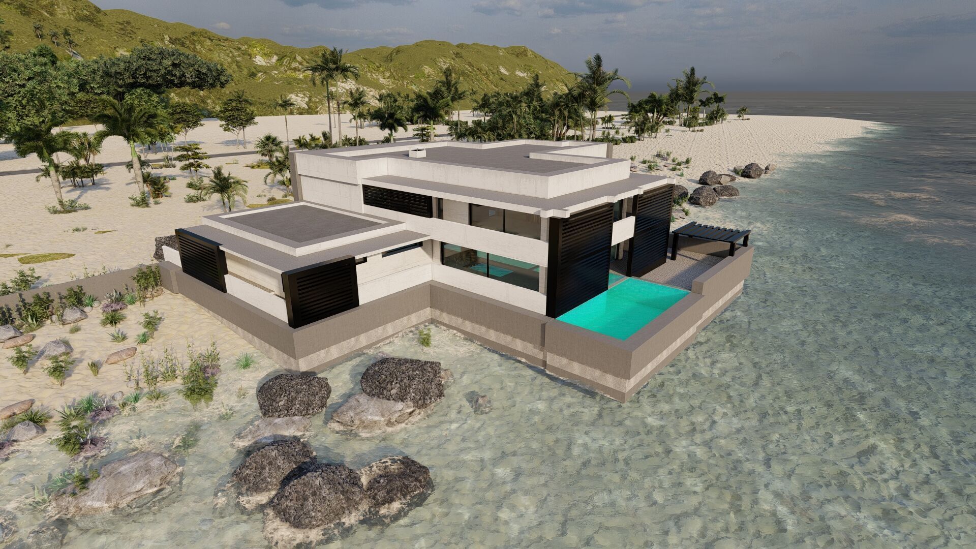 Beach Casa Scene-villa-modern house 3D model_8