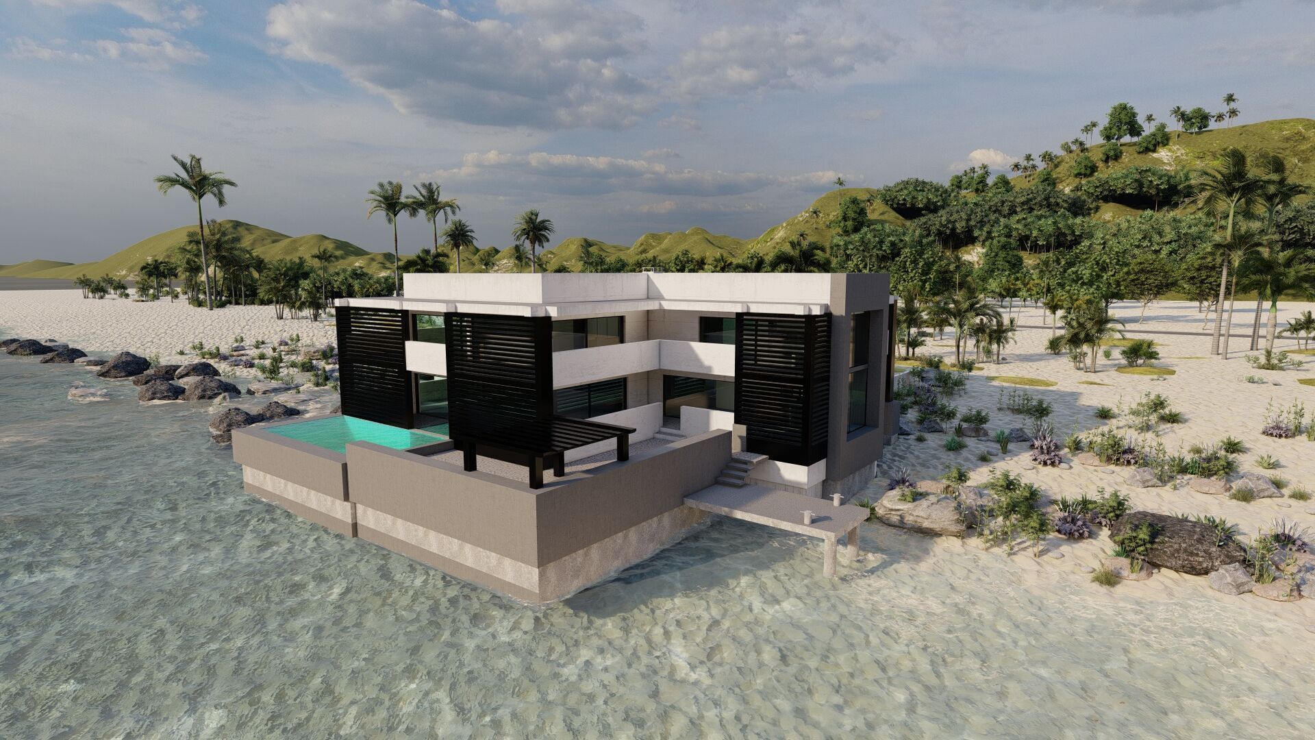 Beach Casa Scene-villa-modern house 3D model_2