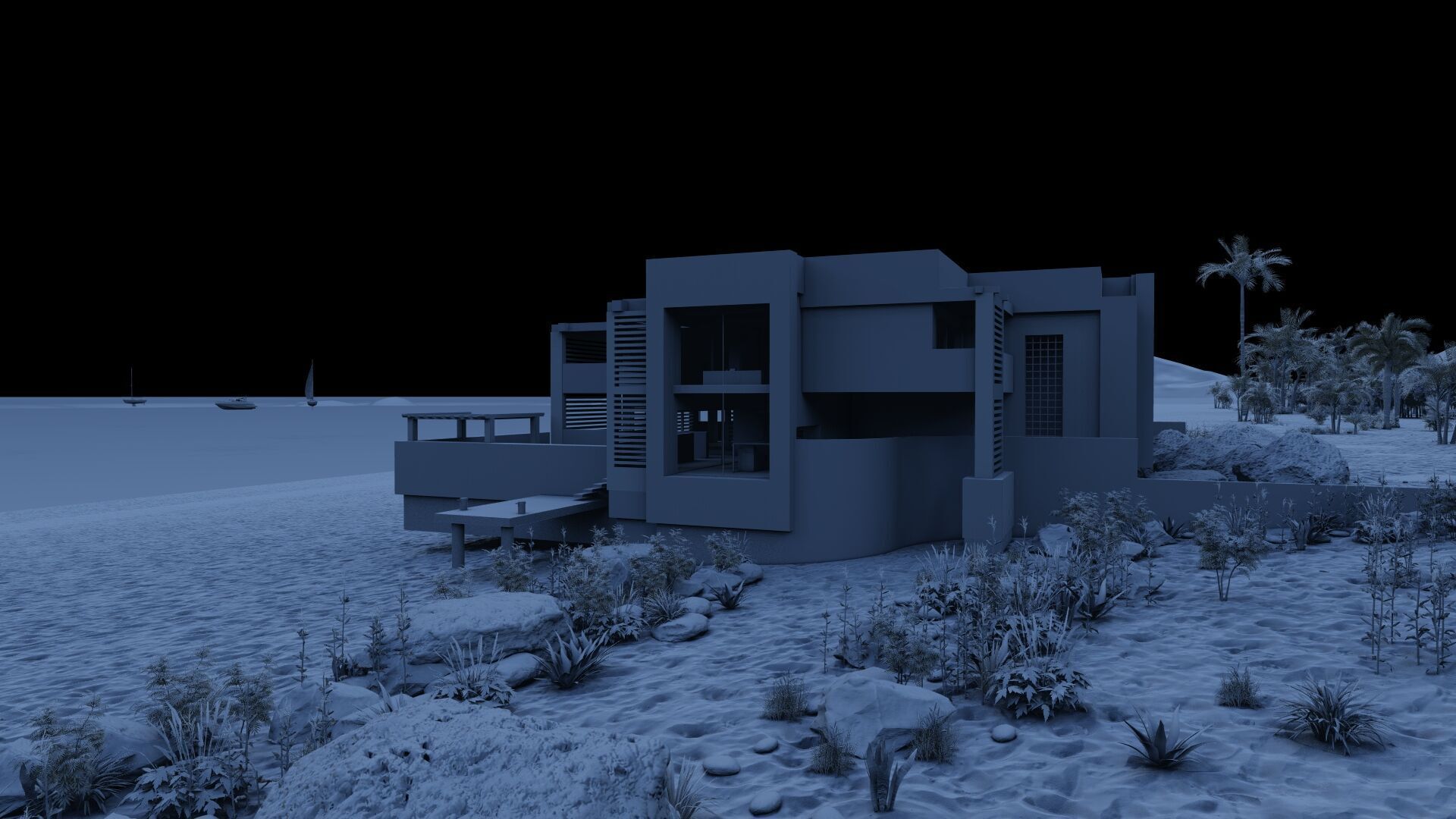 Beach Casa Scene-villa-modern house 3D model_12