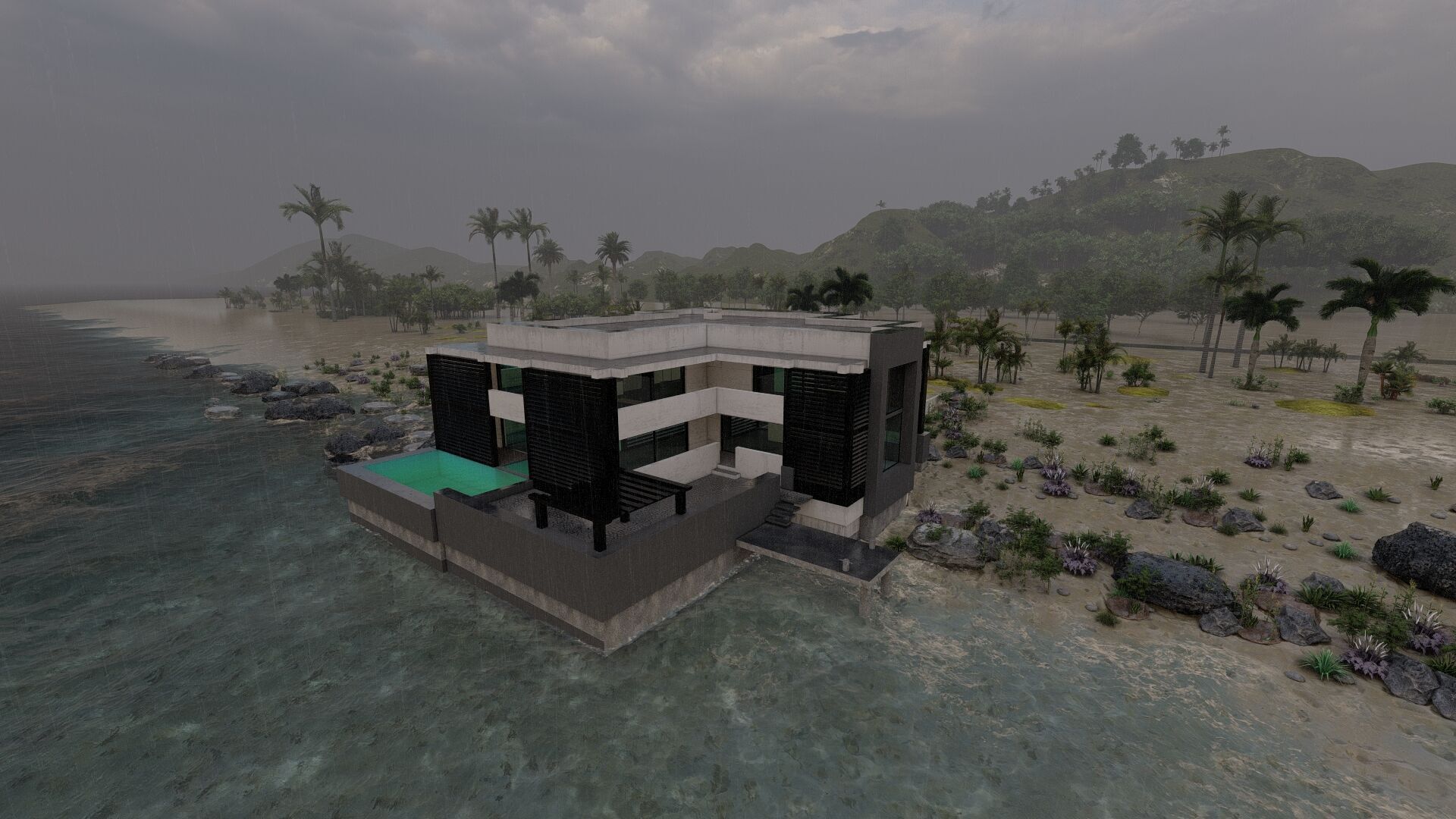 Beach Casa Scene-villa-modern house 3D model_25