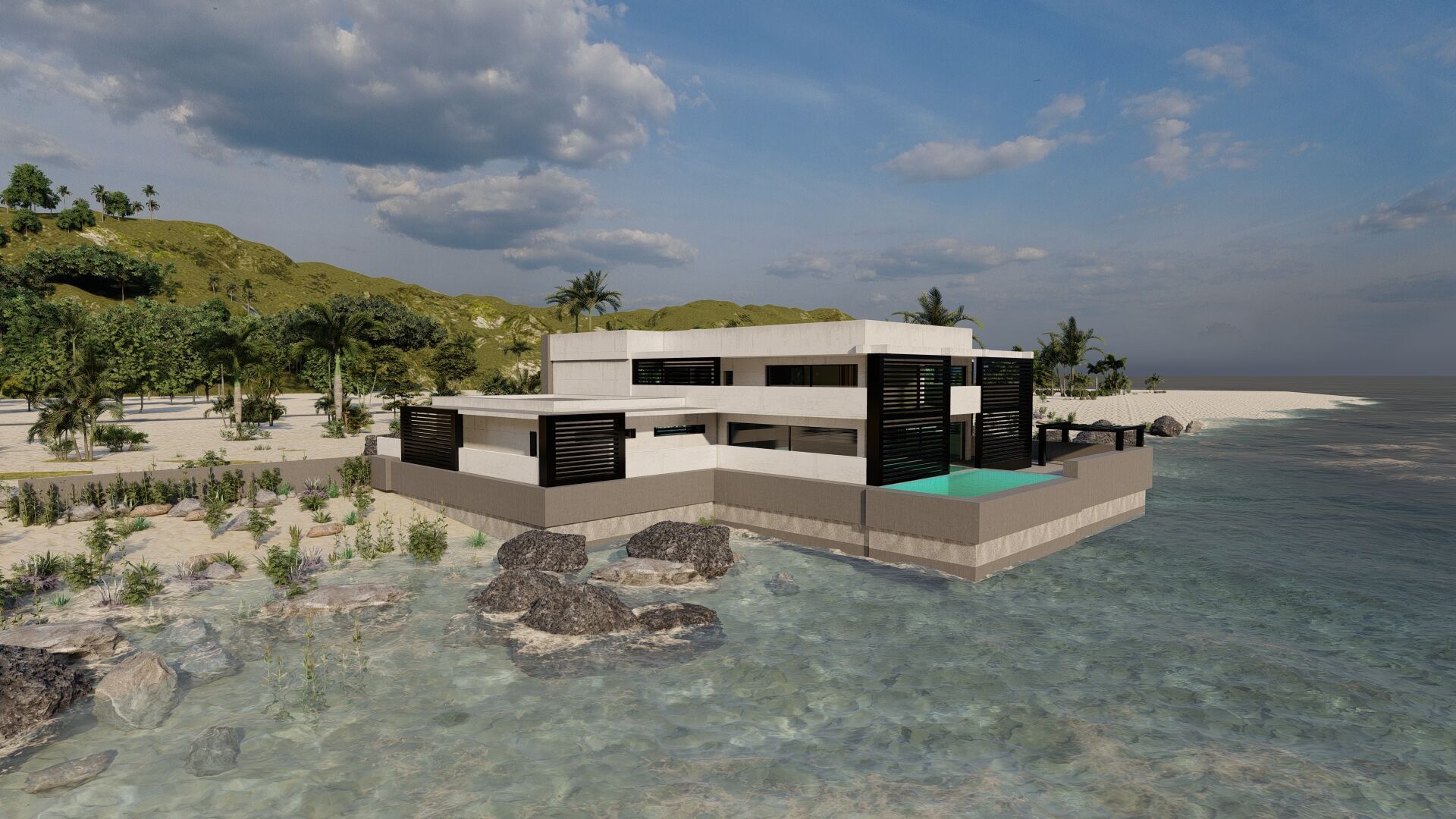 Beach Casa Scene-villa-modern house 3D model_20