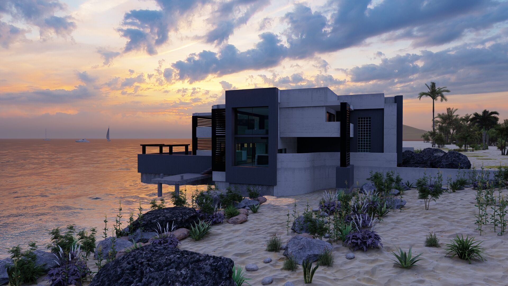 Beach Casa Scene-villa-modern house 3D model_11