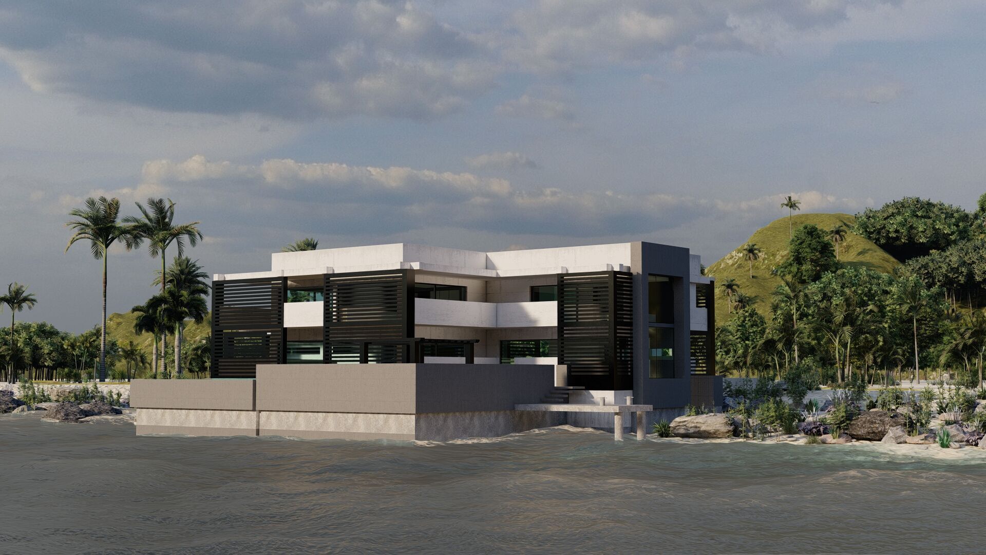 Beach Casa Scene-villa-modern house 3D model_16