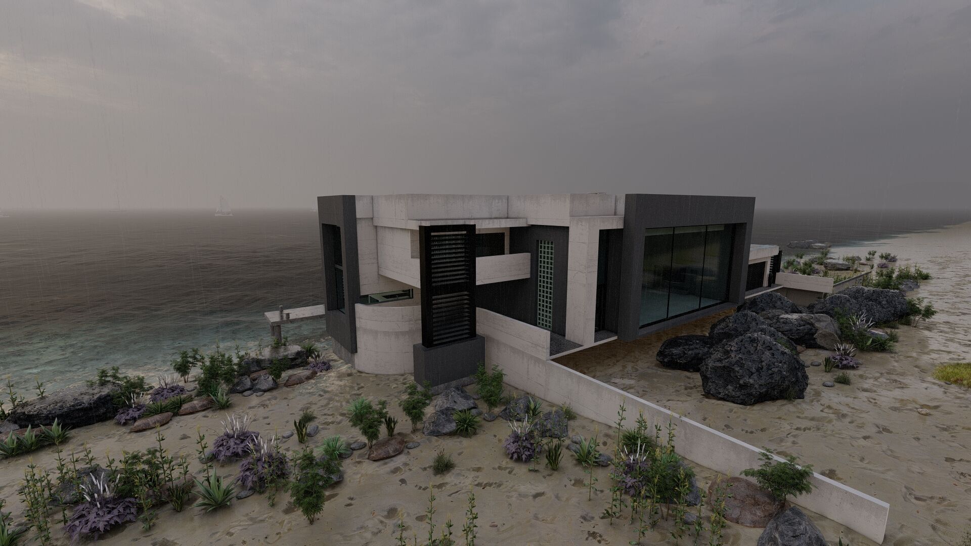 Beach Casa Scene-villa-modern house 3D model_7