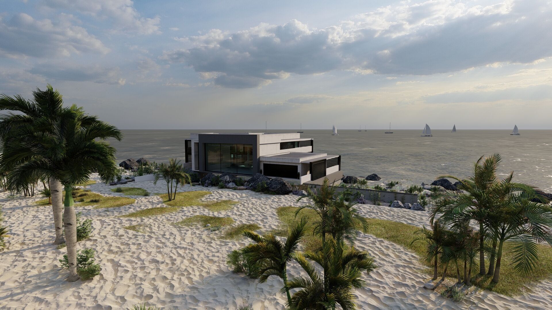 Beach Casa Scene-villa-modern house 3D model_28