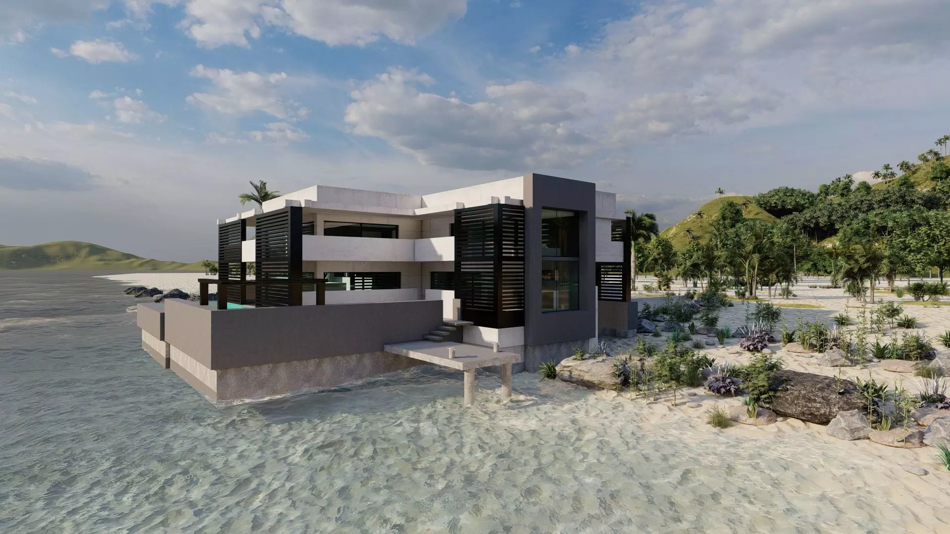Beach Casa Scene-villa-modern house 3D model_0