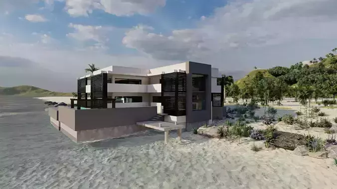 Beach Casa Scene-villa-modern house 3D model