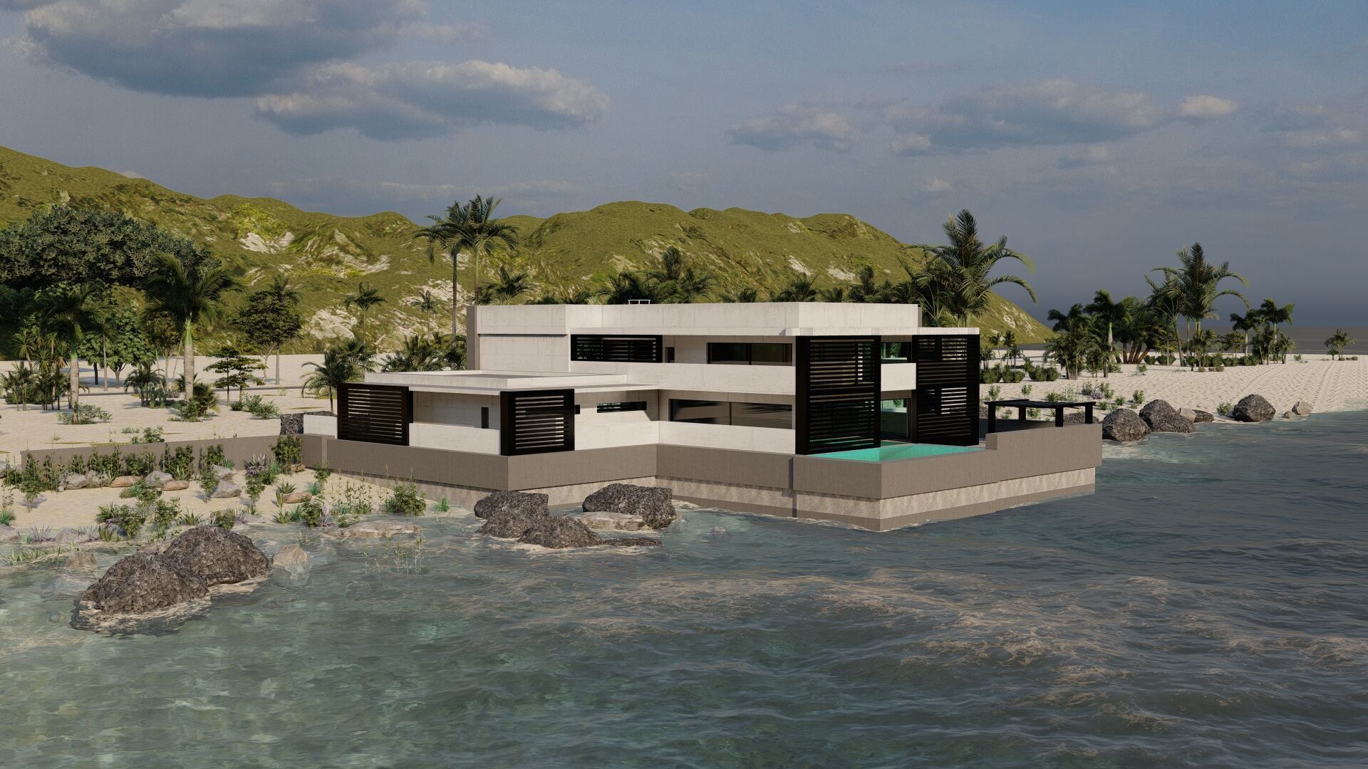 Beach Casa Scene-villa-modern house 3D model_9