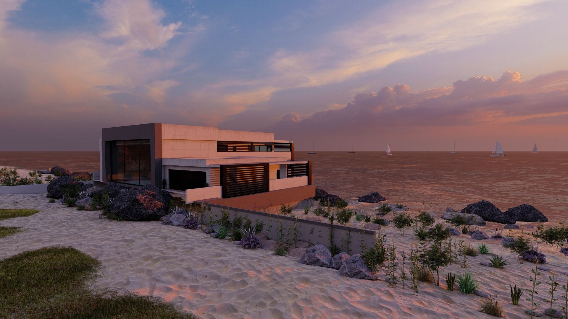 Beach Casa Scene-villa-modern house 3D model_27