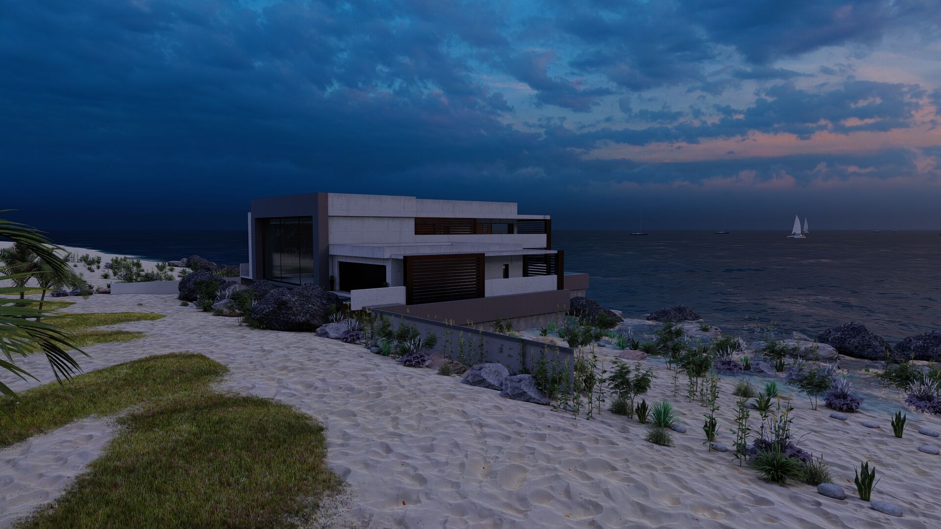 Beach Casa Scene-villa-modern house 3D model_26