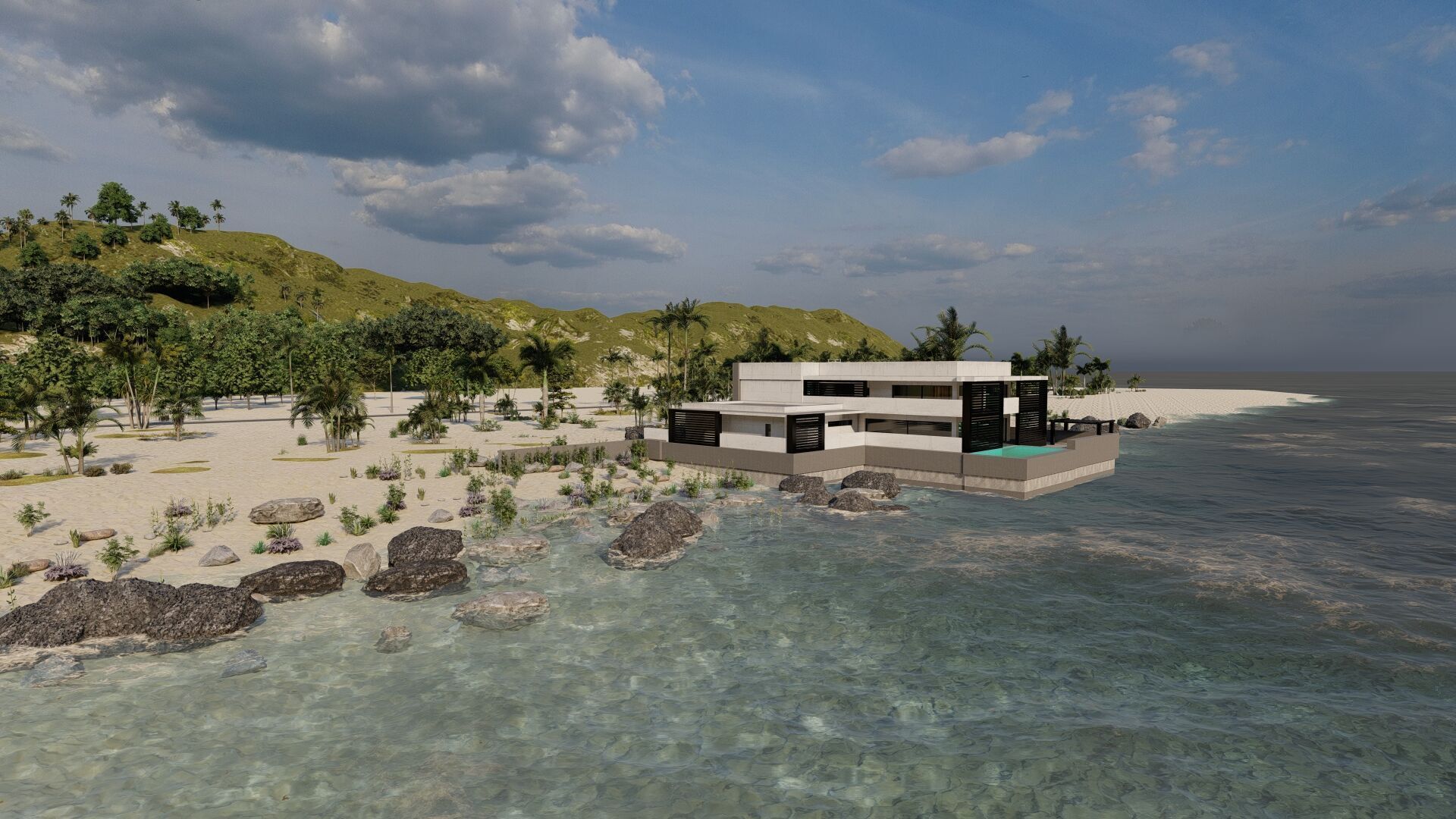Beach Casa Scene-villa-modern house 3D model_29