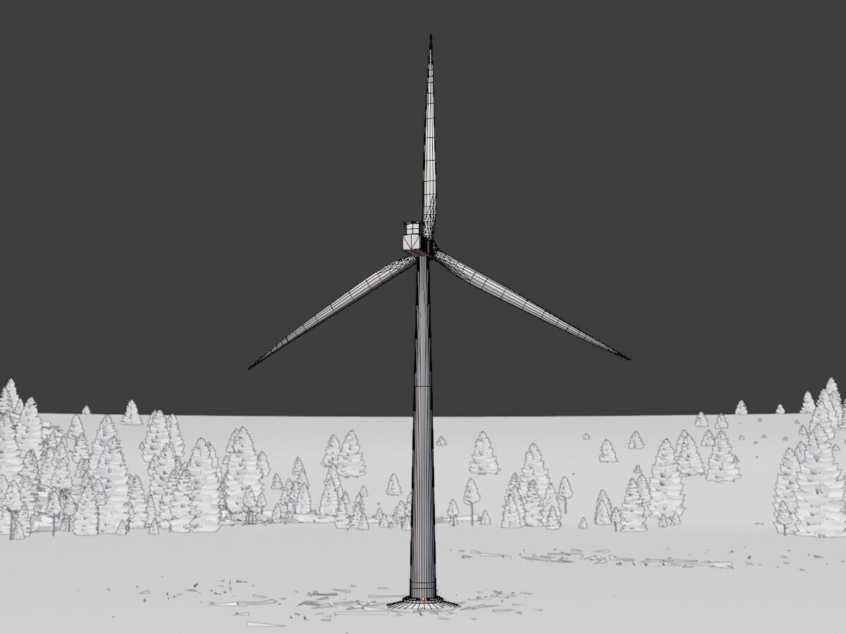 Wind-turbine with foundation V1 H-120 RD 160 m Low-poly 3D model_11