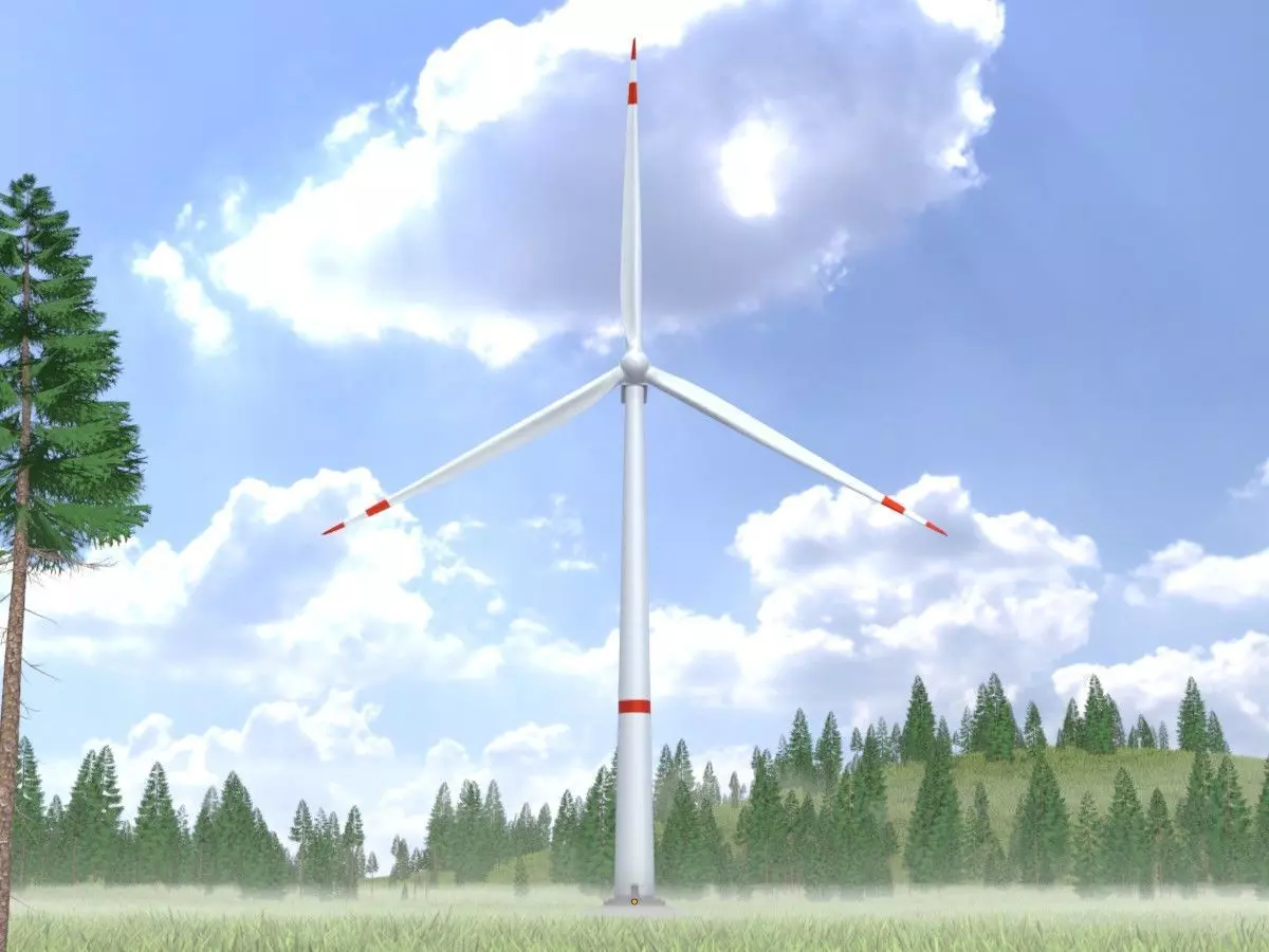 Wind-turbine with foundation V1 H-120 RD 160 m Low-poly 3D model_0