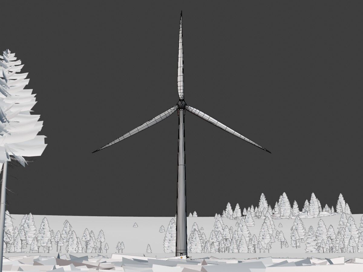 Wind-turbine with foundation V1 H-120 RD 160 m Low-poly 3D model_9