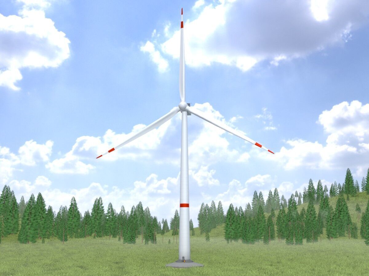 Wind-turbine with foundation V1 H-120 RD 160 m Low-poly 3D model_13
