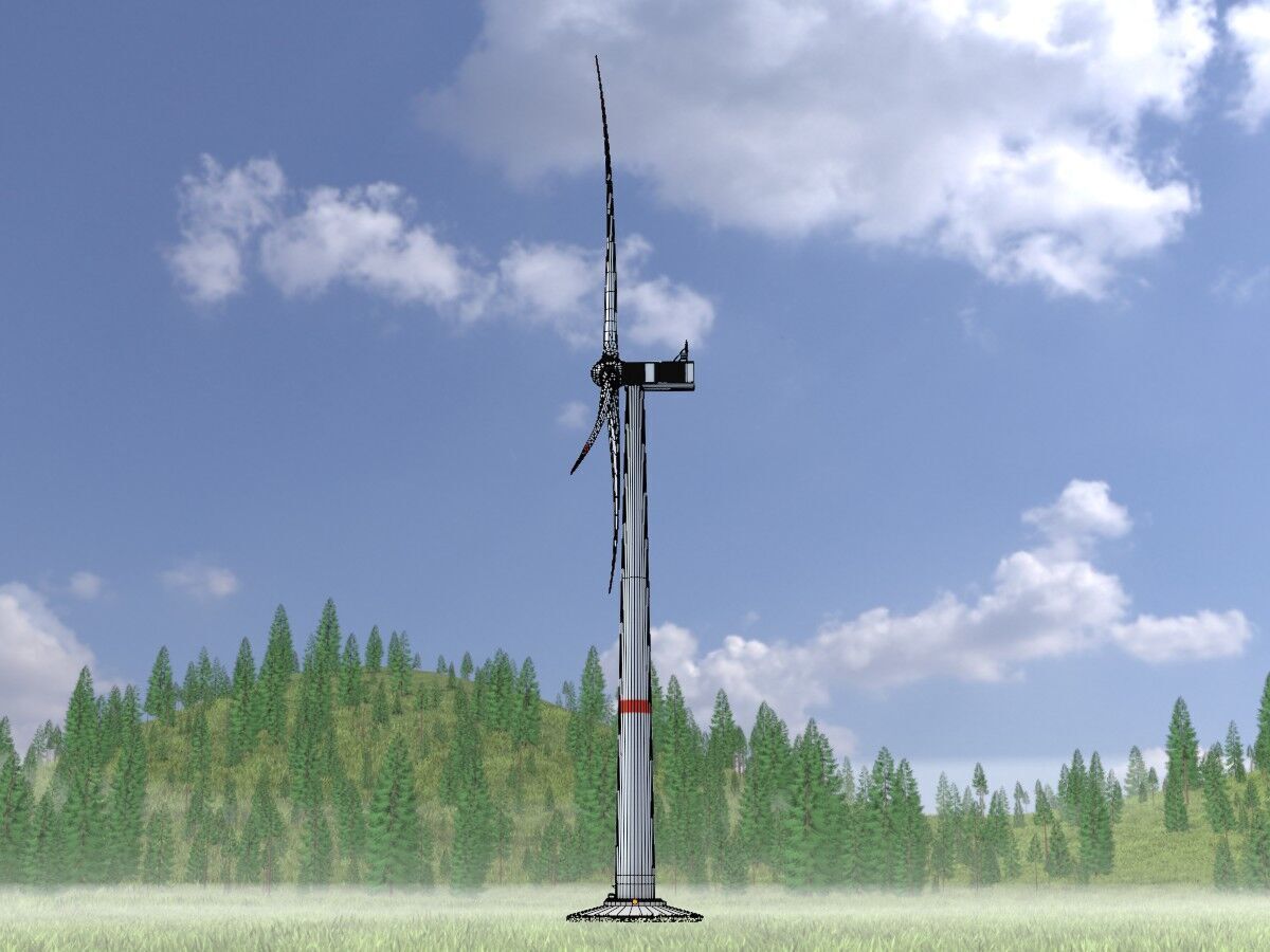 Wind-turbine with foundation V1 H-120 RD 160 m Low-poly 3D model_6