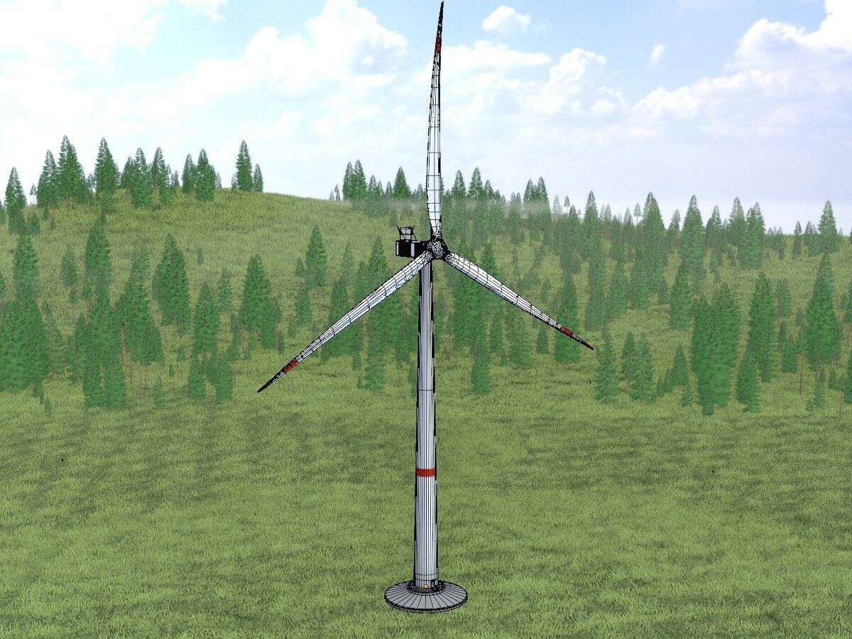 Wind-turbine with foundation V1 H-120 RD 160 m Low-poly 3D model_5