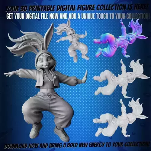 Street Dance Bunny Figure  3D Printable Collectible Model 3D print model