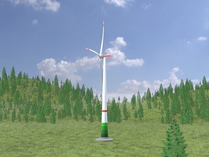 Windkraftanlage mit Fundament E1 H-132 RD 172 m Low-poly 3D model