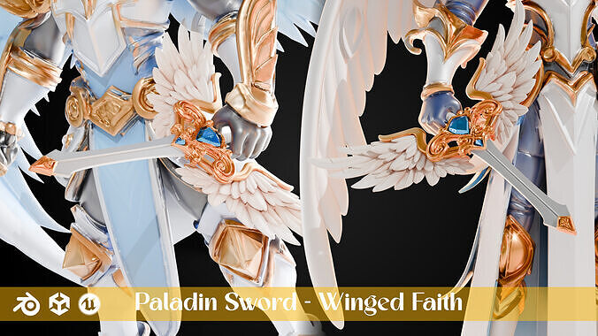 Stylized Sword - Paladin Sword Winged Faith - Game Ready 3D model
